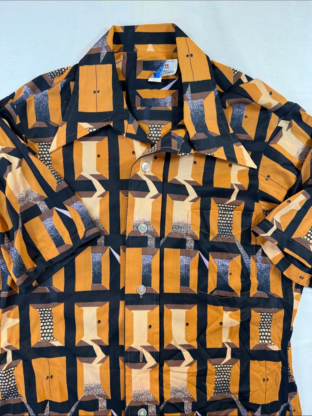 Enro Shirtbuilders 70s Abstract Geometric Shirt Orange Black M